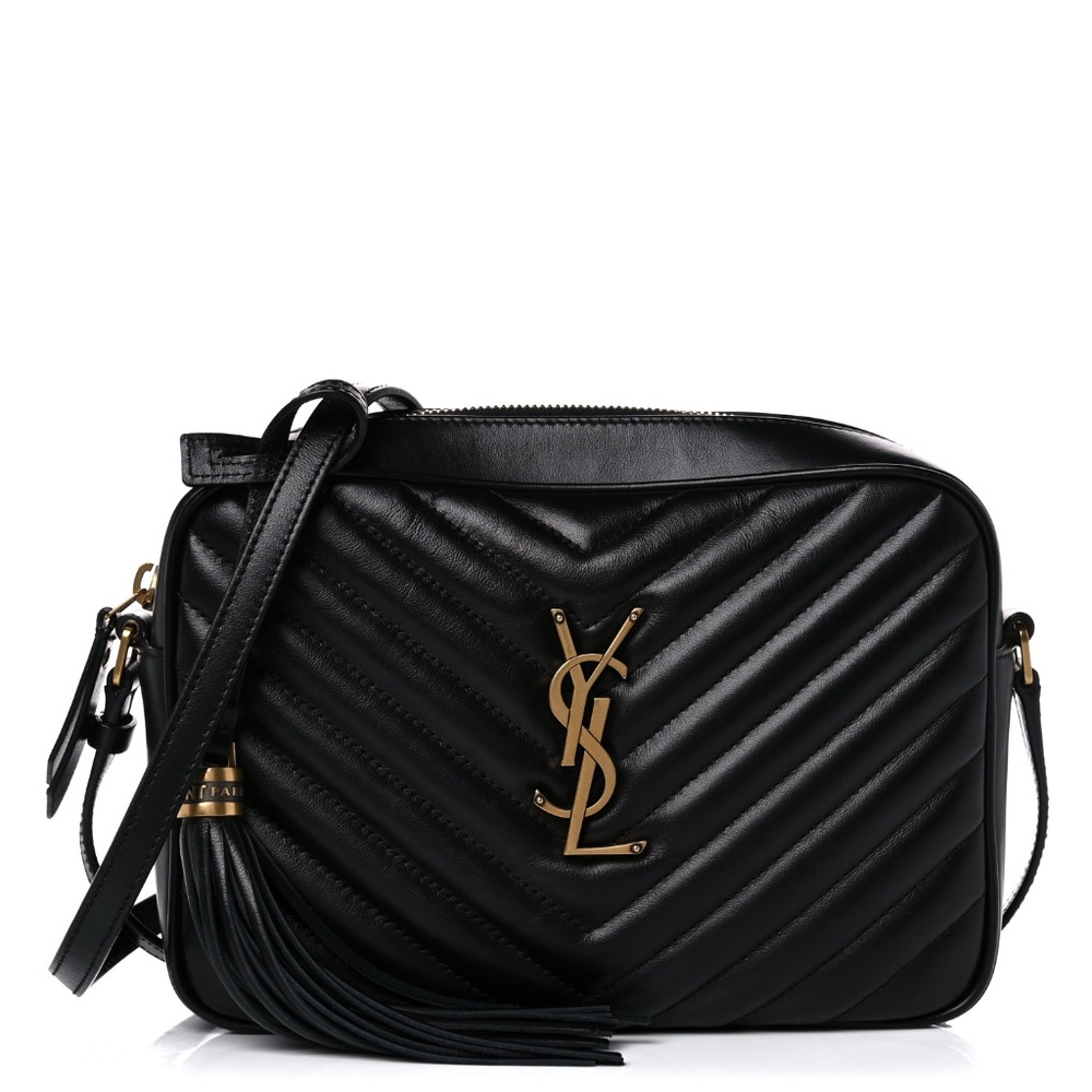 YSL SAINT LAURENT Calfskin Matelasse Monogram Lou Camera Bag Black